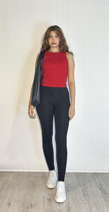 Kadın Halter Yaka Kolsuz Kırmızı Basic Crop Bluz