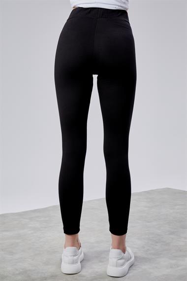 Kadın Kalp Detaylı Yüksek Bel Slim Fit Siyah Tayt 