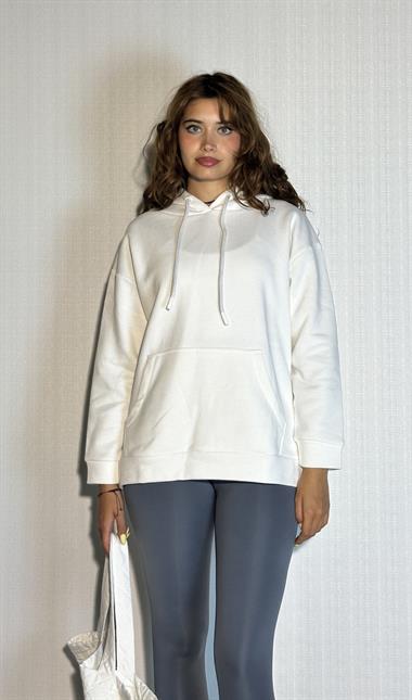 Kadın Kapüşonlu Kanguru Cepli Uzun Kol Oversize Sweatshirt 