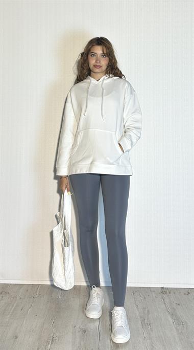 Kadın Kapüşonlu Kanguru Cepli Uzun Kol Oversize Sweatshirt 