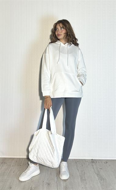 Kadın Kapüşonlu Kanguru Cepli Uzun Kol Oversize Sweatshirt 