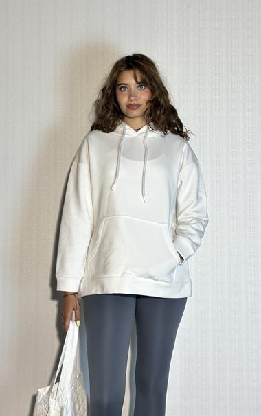 Kadın Kapüşonlu Kanguru Cepli Uzun Kol Oversize Sweatshirt 