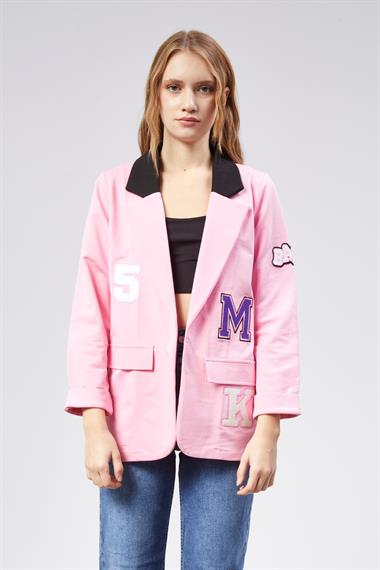 Kadın Nakışlı Örme Kumaş Pudra Ceket