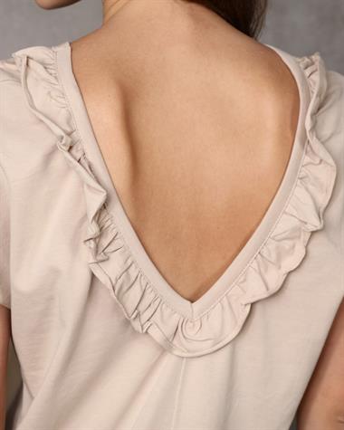 Kadın Sırt Dekolteli Kısa Kollu Mini Bej Elbise