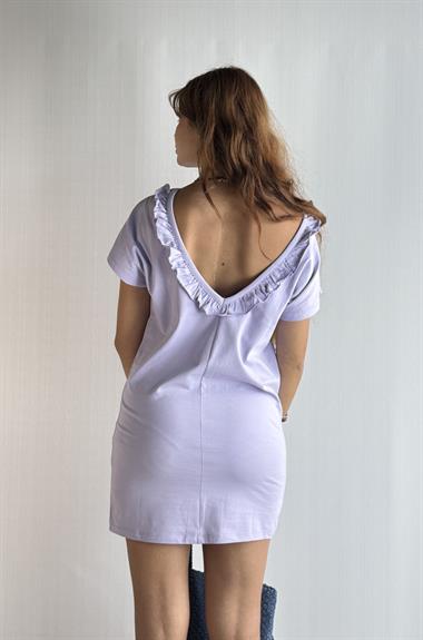 Kadın Sırt Dekolteli Kısa Kollu Mini Lila Elbise