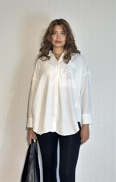 Kadın Taş Detaylı Uzun Kollu Oversize Gömlek 