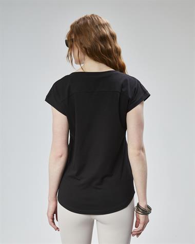 Kadın V Yaka Kısa Kol Düz Basic Siyah Tişört