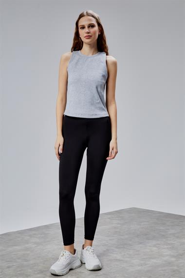 Kadın Yüksek Bel Kalın Kemer Slim Fit Siyah Tayt