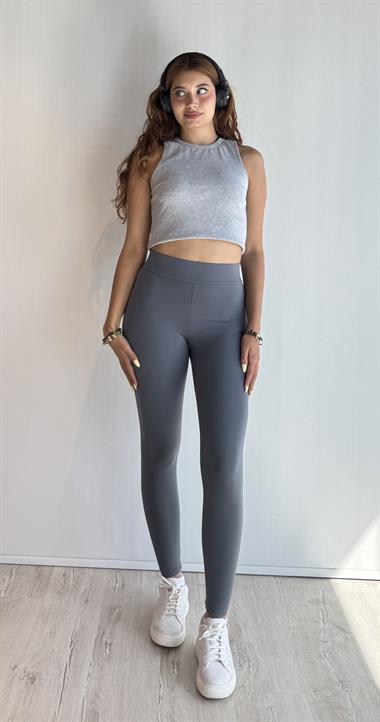 Kadın Yüksek Bel Kalın Kemer Slim Fit Füme Tayt