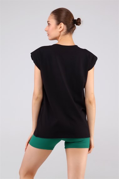 Kadın Bisiklet Yaka Baskı Detaylı Vatkalı Regular Tişört