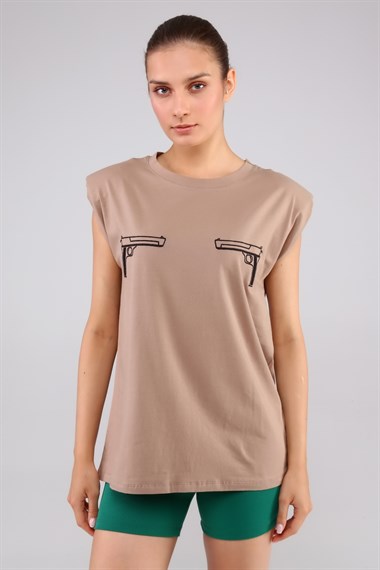 Kadın Bisiklet Yaka Baskı Detaylı Vatkalı Regular Tişört