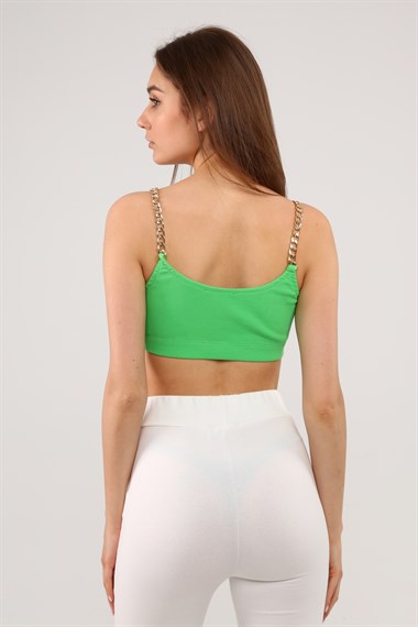 Kadın Zincir Askılı Fitilli Crop Top Büstiyer 