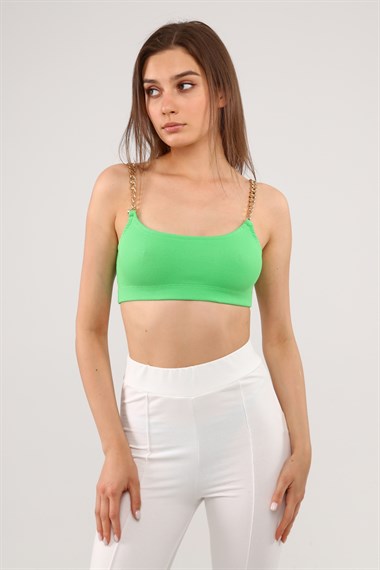 Kadın Zincir Askılı Fitilli Crop Top Büstiyer 