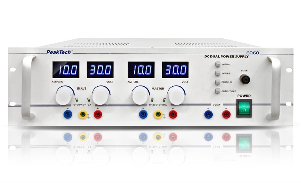P6060 Rack Tipi Güç Kaynağı 2 x 0 - 30 V/2 x 0 - 10 A, 5 V/3 A fixed