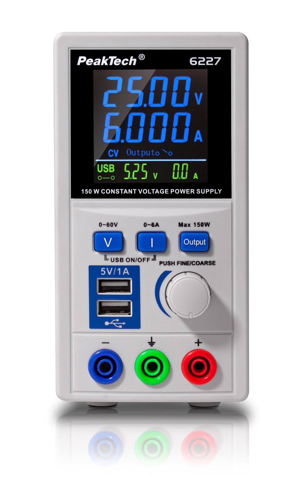 P6227 Switch Modlu Güç Kaynağı 0-60 V / 0-6 A renkli LCD, 2 x USB 