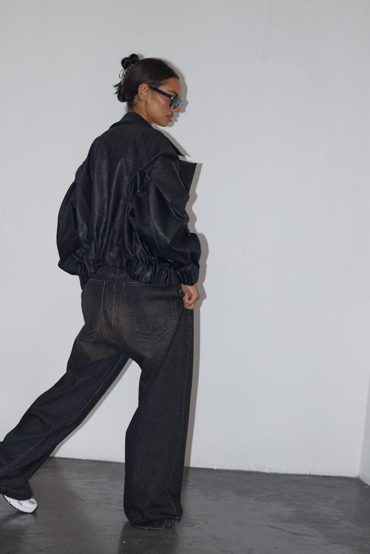 Siyah Oversize Deri Mont - South Coast