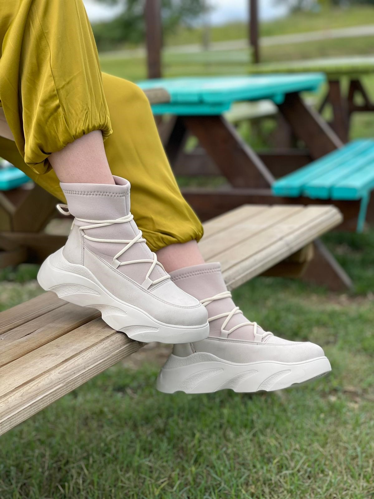 BotNONWOVENBej Streç Yüksek Taban Spor Bot