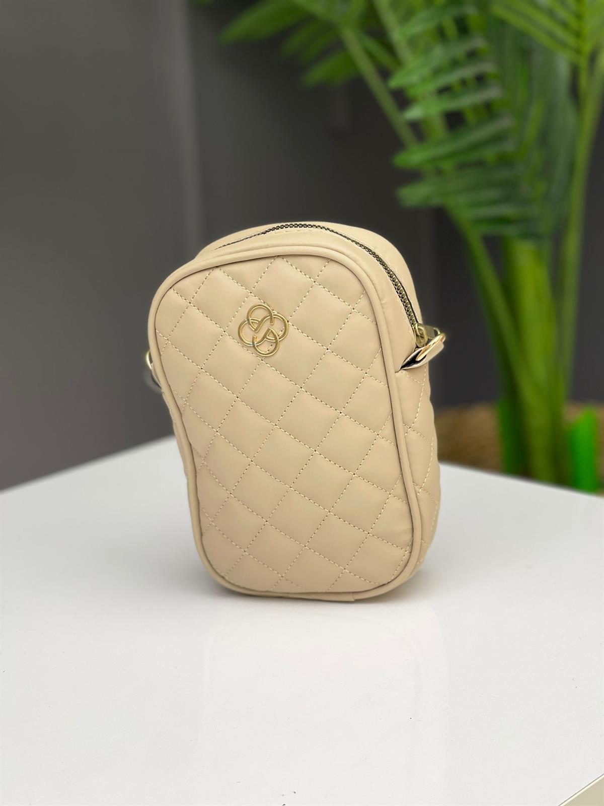 ÇANTAKAPİTONE DİKİŞLİ BEJ ZİNCİR DERİ ASKILI KADIN CÜZDAN ÇANTA 20*15