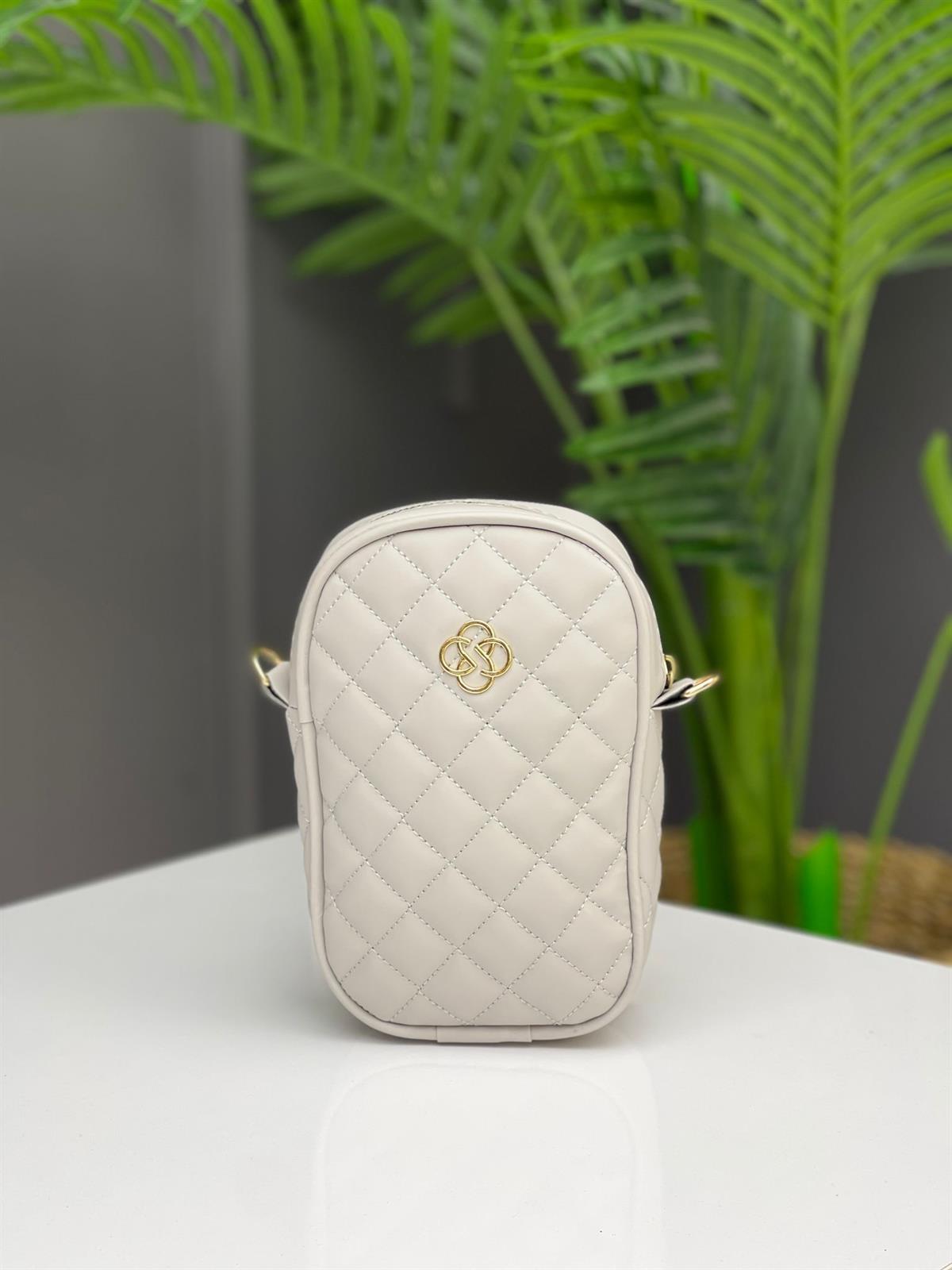 ÇANTAKAPİTONE DİKİŞLİ GRİ ZİNCİR DERİ ASKILI KADIN CÜZDAN ÇANTA 20*15