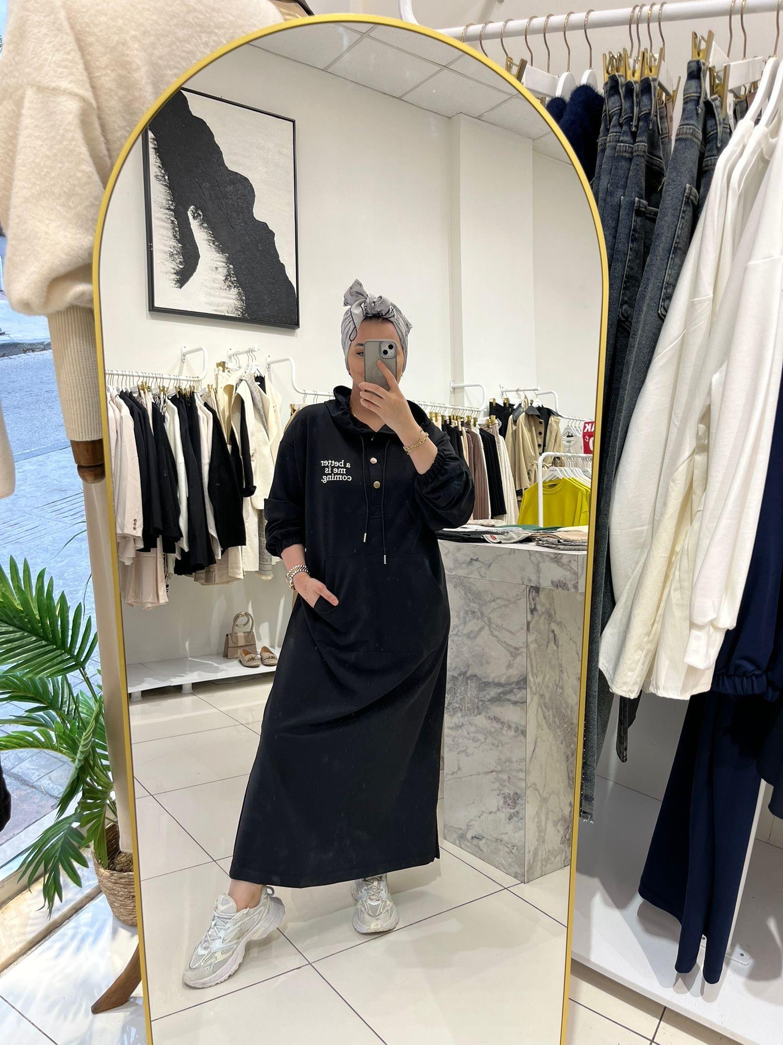 ELBİSEBASKILI KAPÜŞONLU MODAL ELBİSE 