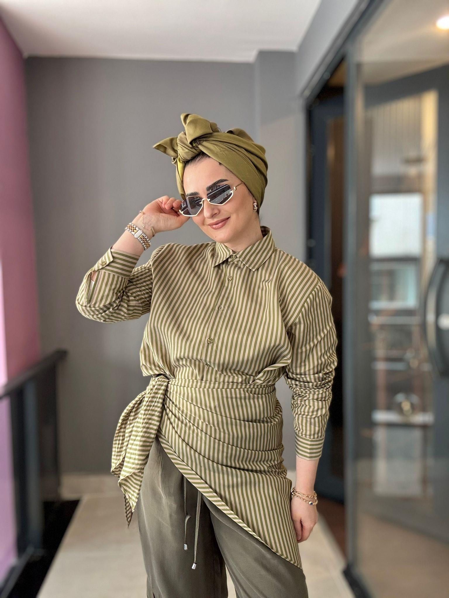 GömlekÇİZGİLİ ŞALLI GÖMLEK