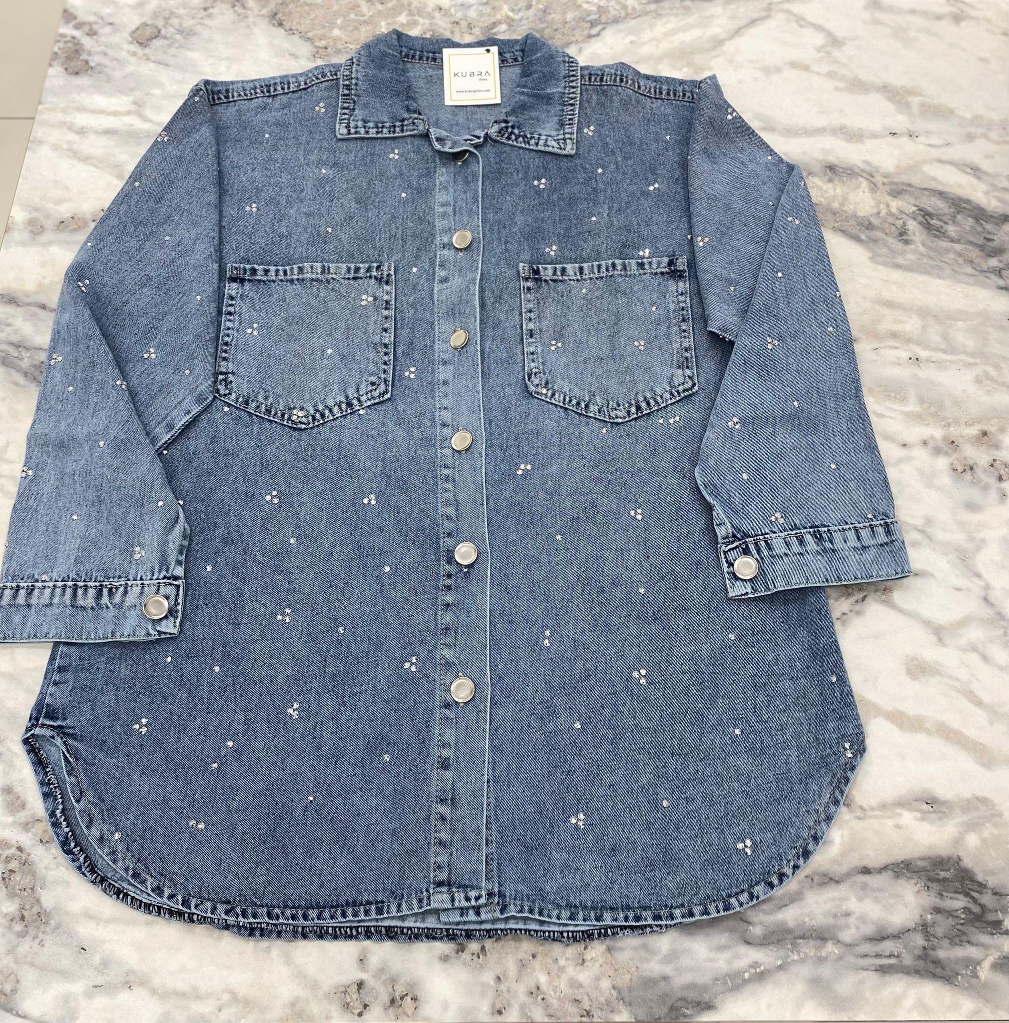 GömlekSERPME TAŞLI TENSEL DENİM GÖMLEK 