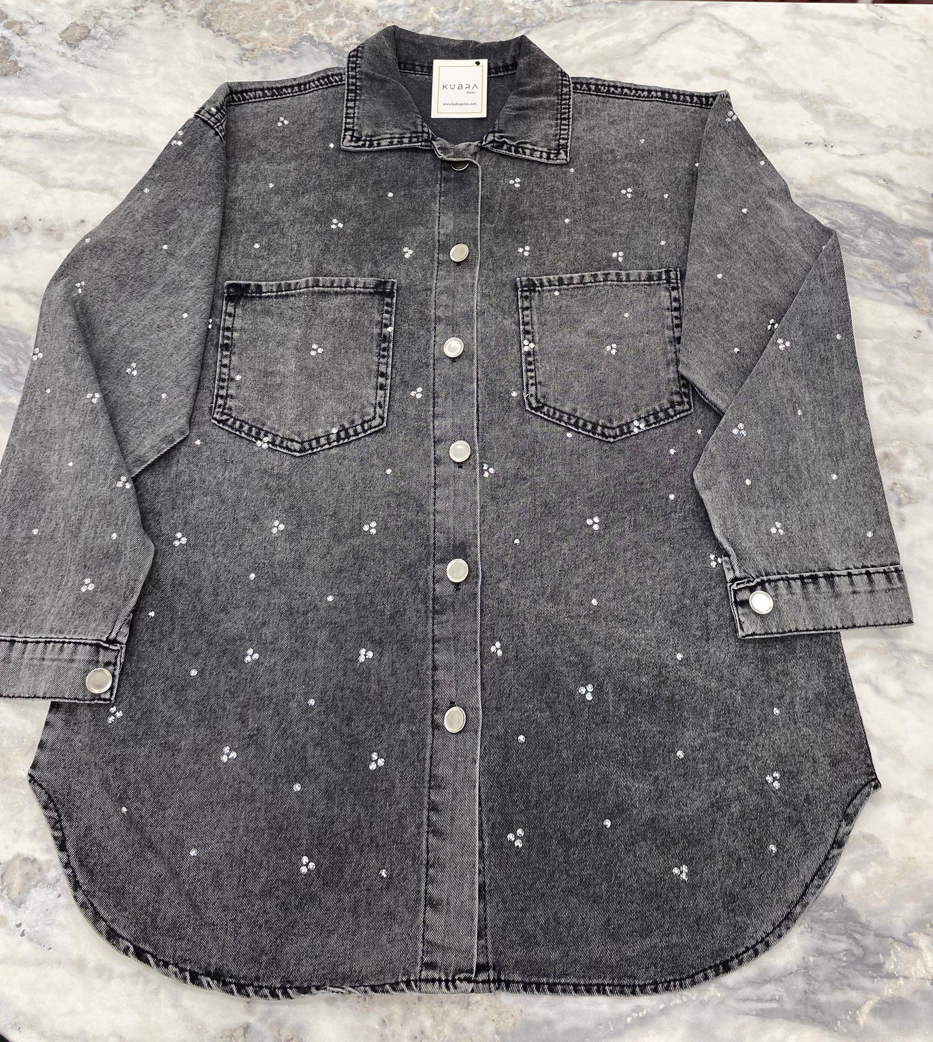 GömlekSERPME TAŞLI TENSEL DENİM GÖMLEK 