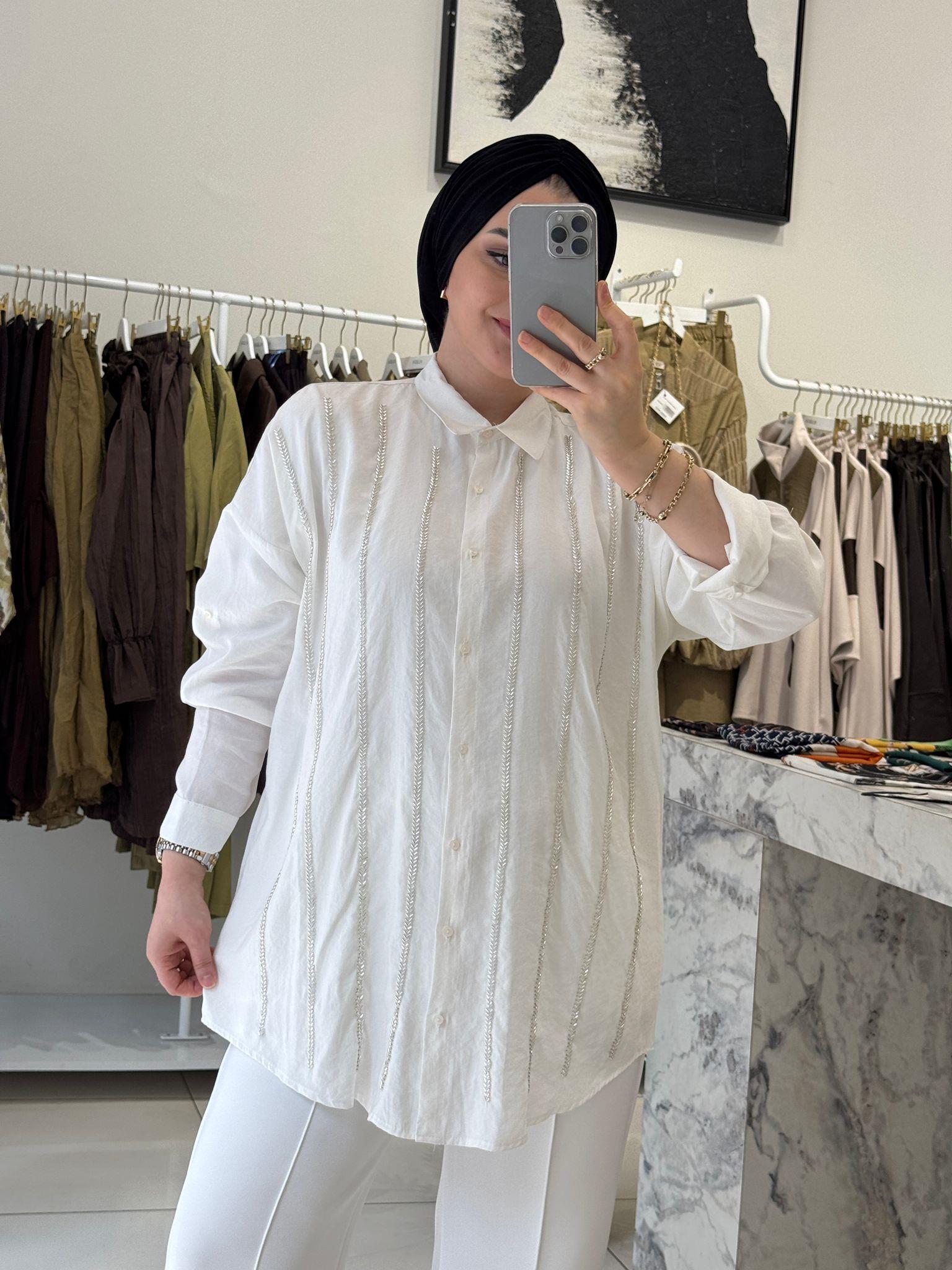 GömlekSIRA TAŞ İŞLEMELİ MODAL GÖMLEK