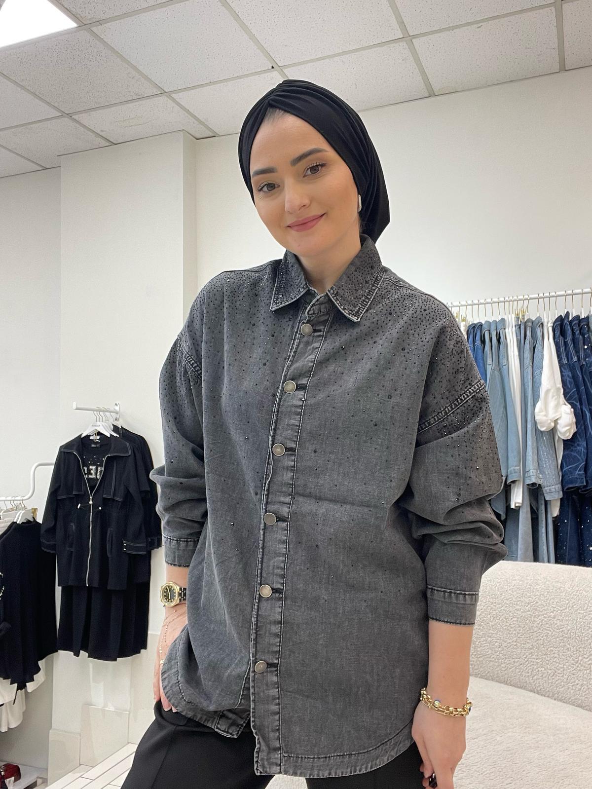 GömlekTENSEL TAŞ İŞLEME DENİM GÖMLEK