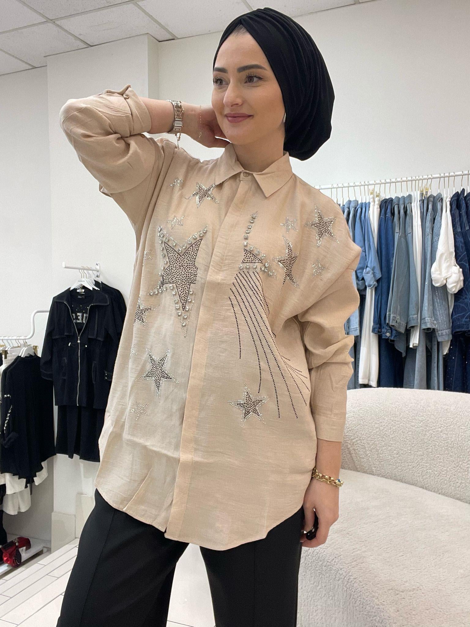 GömlekYILDIZ TAŞLI KETEN GÖMLEK