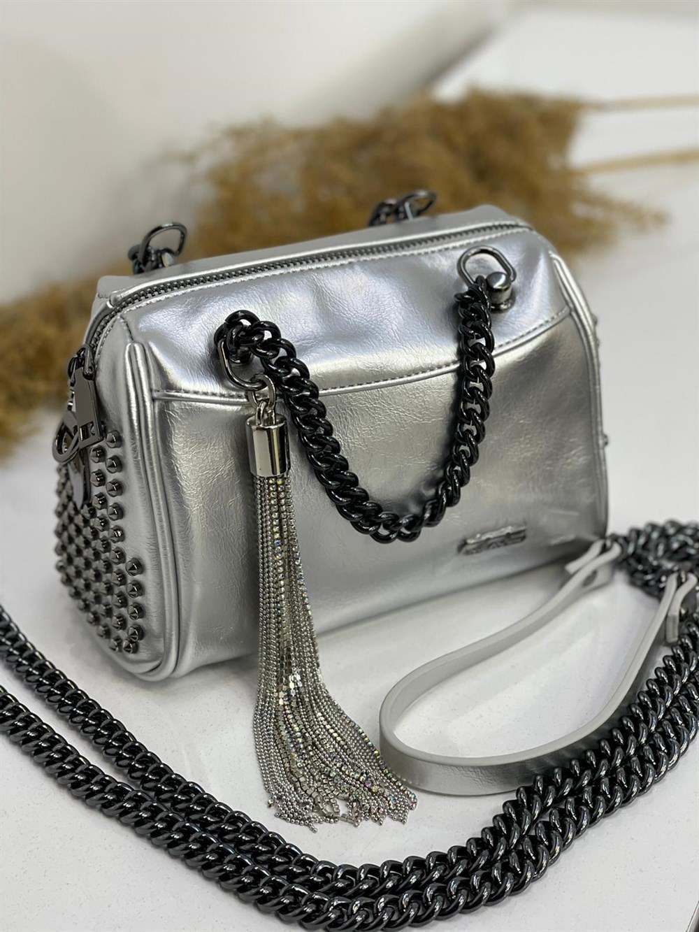 İTHAL ÇANTANONWOVENGümüş İthal Çanta Troklu Premium Zincir