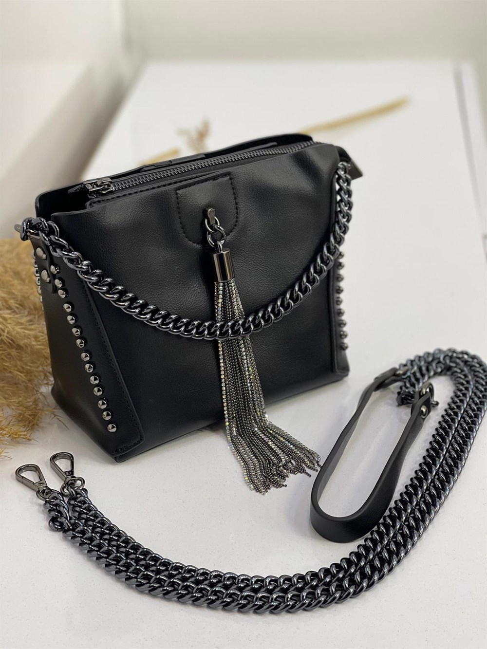 İTHAL ÇANTANONWOVENSiyah İthal Çanta Troklu Premium Zincir