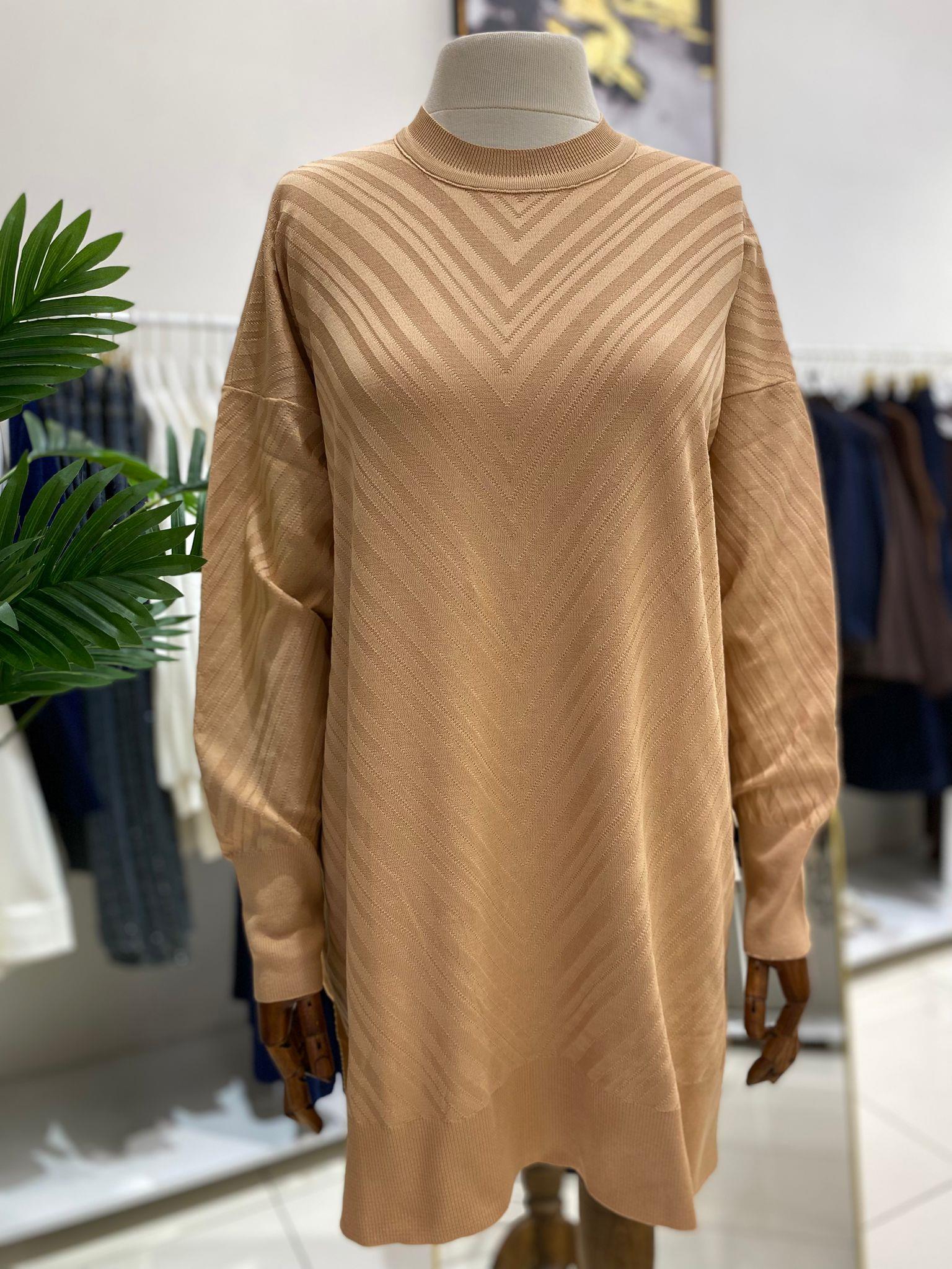 KazakDESENLİ BİSİKLET YAKA MERSERİZE TRİKO TUNİK 