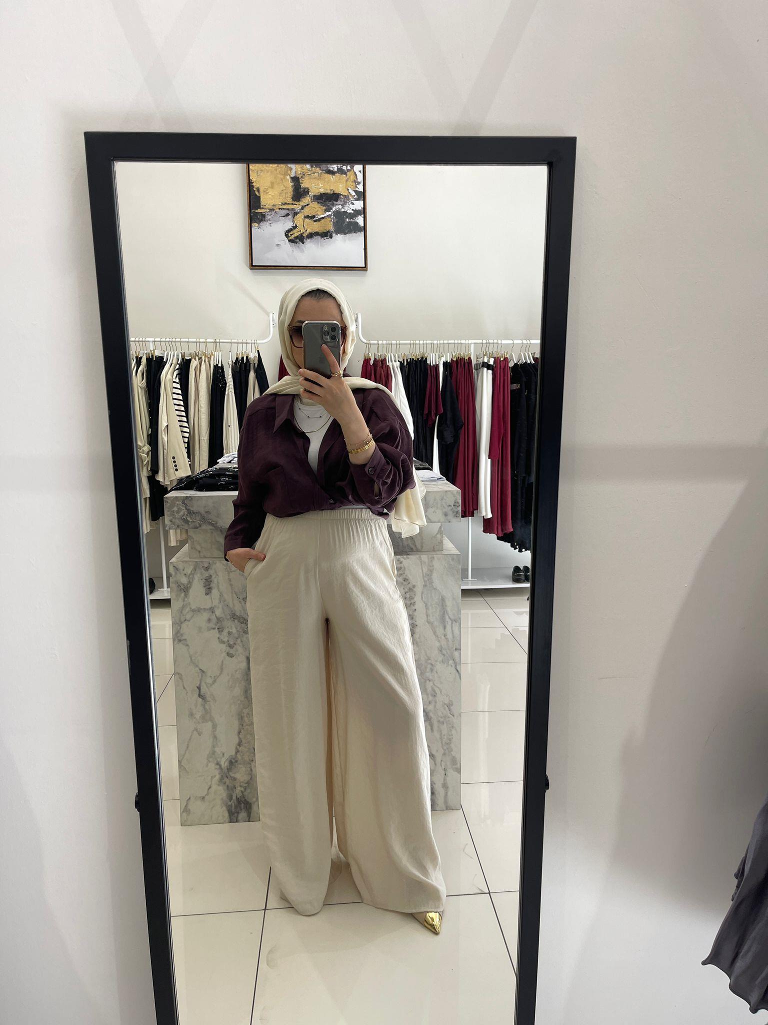 PantolonBELİ LASTİKLİ TENSEL PALAZZO PANTOLON