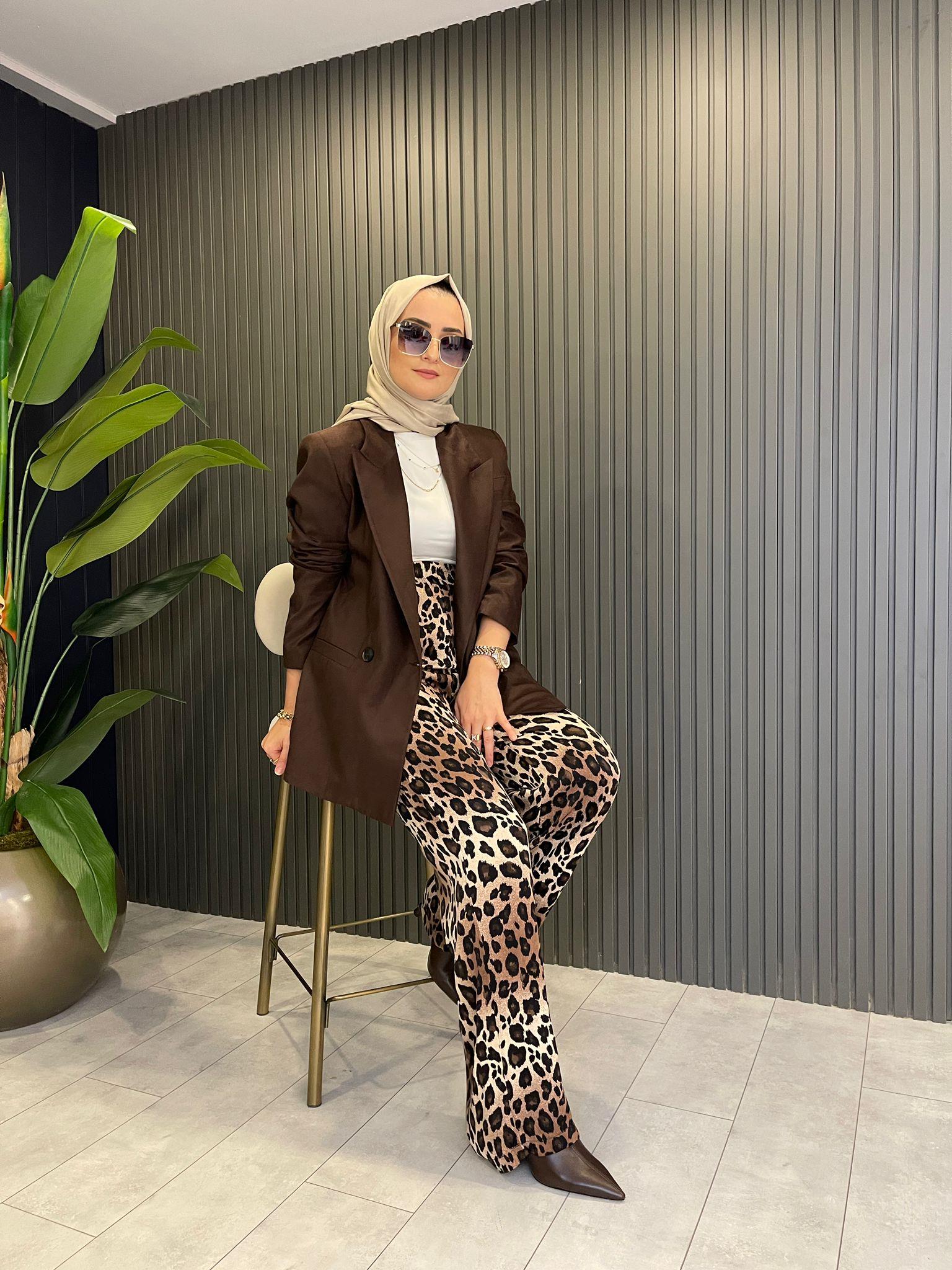 PantolonDESENLİ BELİ LASTİKLİ SATEN PANTOLON