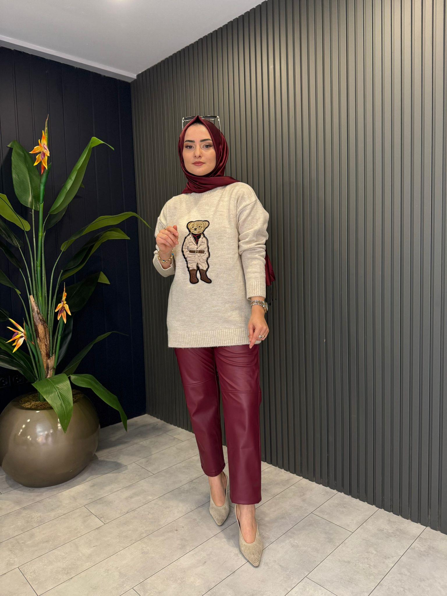PantolonŞARDONLU BELİ LASTİKLİ DERİ PANTOLON