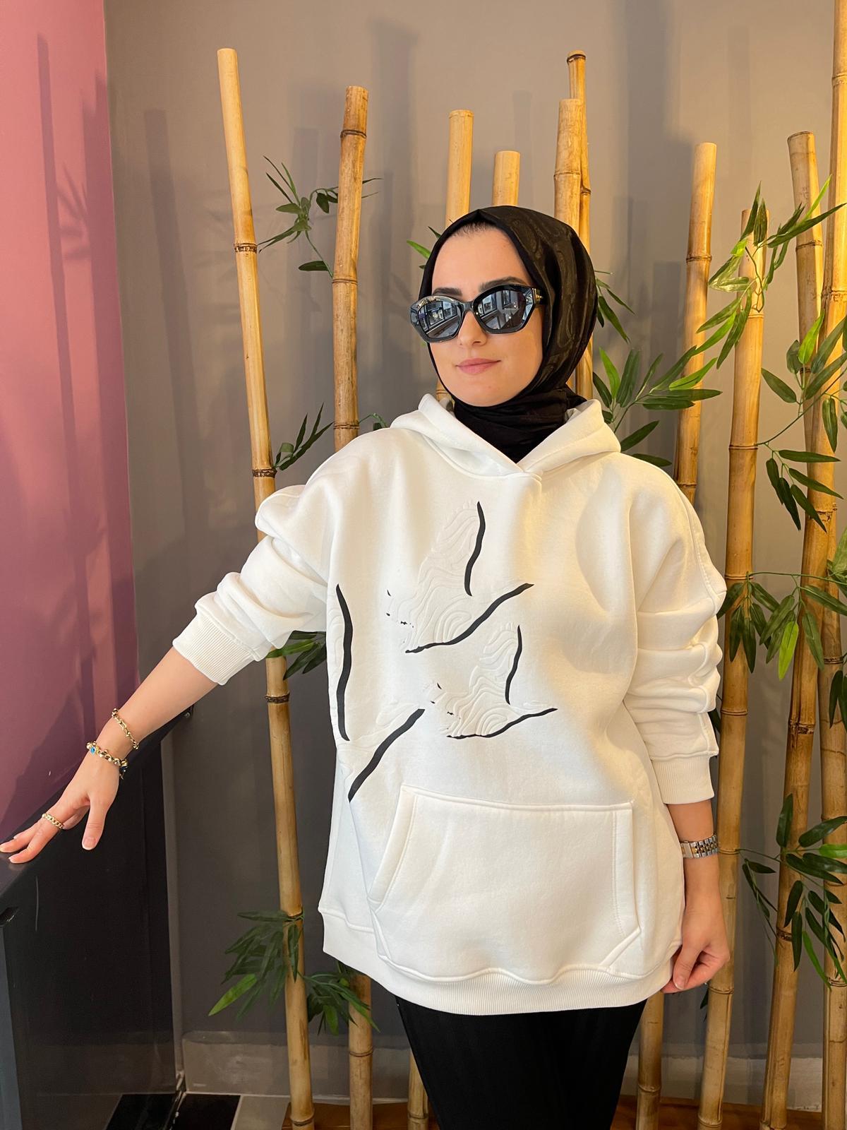 SweatshirtKUŞ DESENLİ ŞARDONLU SWEAT