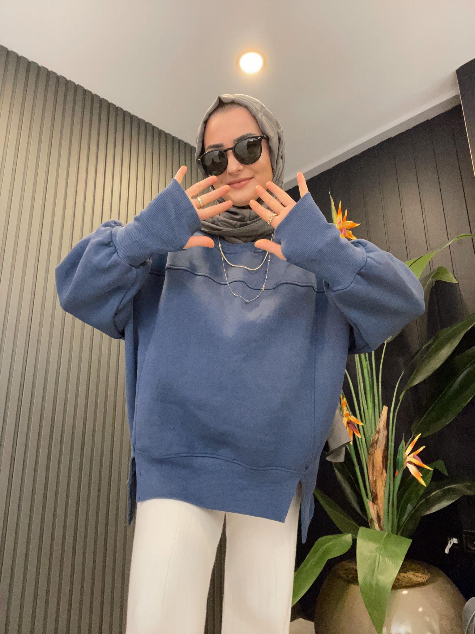 SweatshirtPARMAK GEÇİRMELİ ŞARDONLU OVERSİZE SDT BEDEN SWEAT