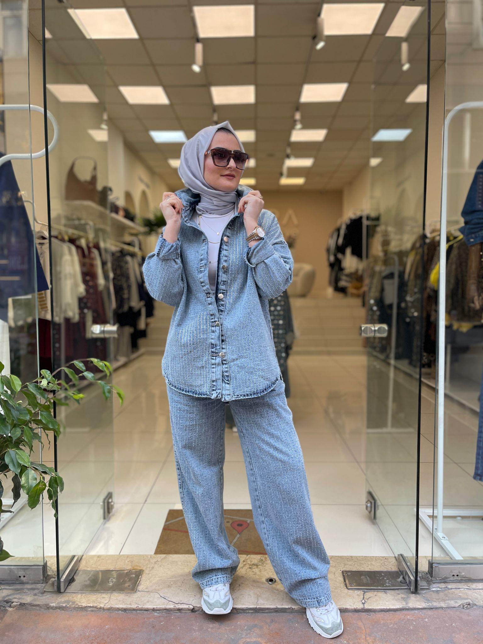 TAKIMMİNİMAL TAŞ İŞLEMELİ DENİM TAKIM