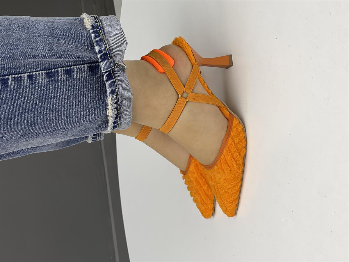 TOPUKLU AYAKKABI MONİCA YUMUŞAK KUMAŞ KADEH TOPUK TURUNCU  KADIN AYAKKABI