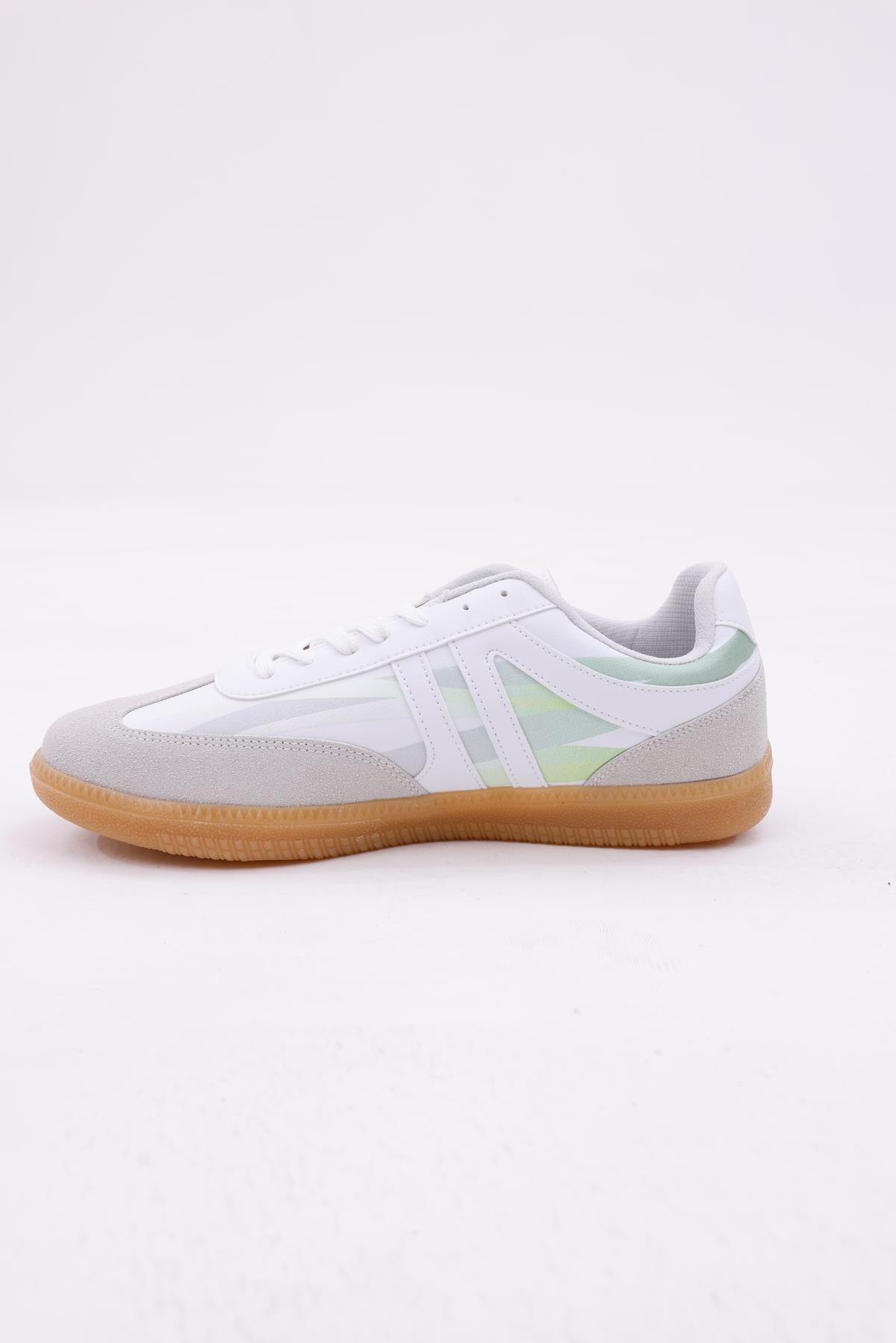 Dijital Baskı Kadın Beyaz-Yeşil Sneaker Ayakkabı