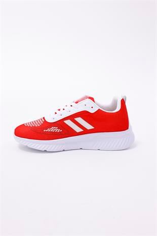 Dijital Baskılı Unisex Kırmızı Sneaker - Beyaz Desenli Günlük Ayakkabı