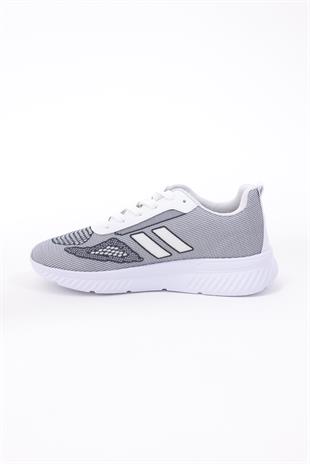 Dijital Baskılı Unisex Gri Sneaker - Beyaz Desenli Günlük Ayakkabı