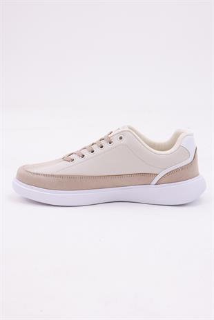 Dijital Baskı Erkek Bej-Beyaz Sneaker Ayakkabı