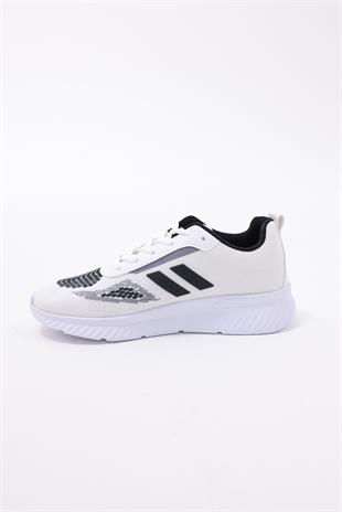 Dijital Baskılı Unisex Beyaz Sneaker - Siyah Desenli Günlük Ayakkabı
