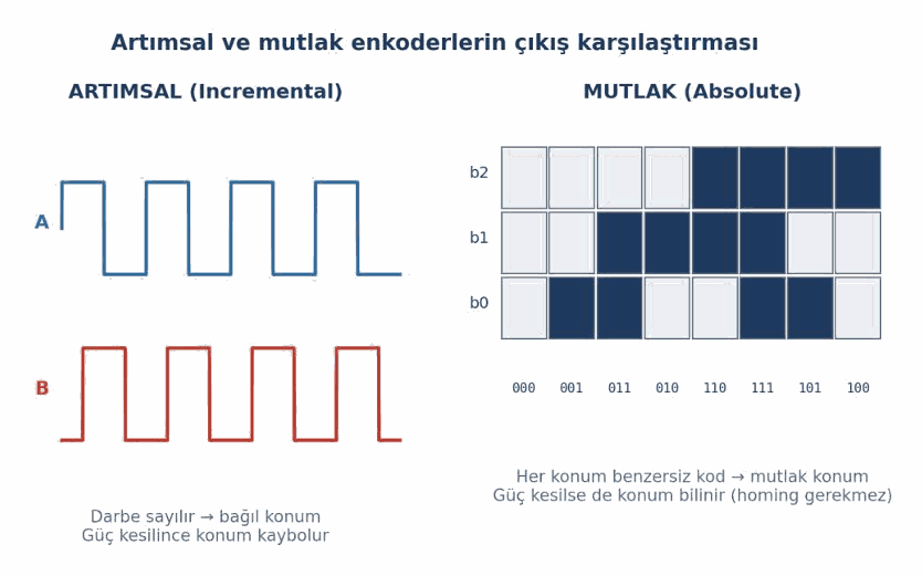 Artımsal ve mutlak enkoderlerin çıkış karşılaştırması
