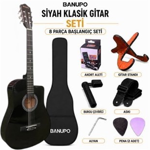 Banupo MG1BK Black Klasik Gitar Başlangıç Seti (Gitar + Kılıf + Akort Aleti + Gitar Standı + Askı)