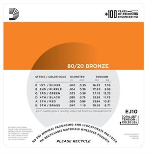 Daddario EJ10 Akustik Gitar Tel Seti