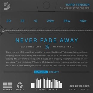 Daddario XTC46TT Klasik Gitar Tel Seti Titanium Hard Tension