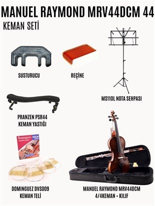 Manuel Raymond MRV44DCM 4/4 Keman Başlangıç Seti (Keman + Reçine + Yedek Tel + Susturucu + Yastık + Kılıf + Nota Sehpası)